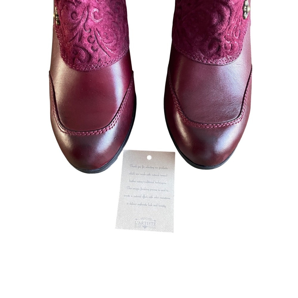 L'Artiste by Spring Step‎ Burgundy Floral Embroidered Leather Boot 41-US 9.5-10 - Picture 7 of 10